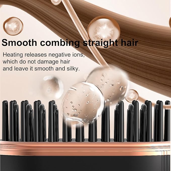Mini Hair Straightener, Rechargeable Portable Hair Straightener Brush, Fast Heating Hot Comb 3-Speed Temperature Control with Anti Scald Shell for Home Travel