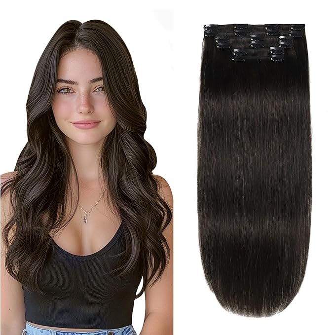 XDhair Clip in Hair Extensions Real Human Hair Natural black Clip in Remy Human Hair Extensions for Women 120g 22 Inch #1B