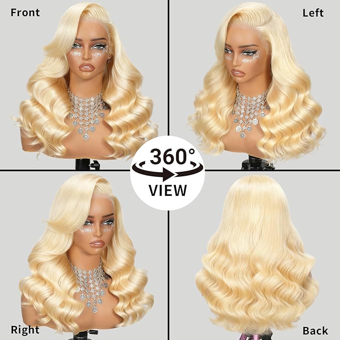613 13X6 Lace Front Wig Human Hair 24 Inch Glueless Wig Human Hair 220% Density Body Wave Human Hair Wig Blonde 100% Real Human Hair Triple Lifespan 3X No Tangle No Shedding No Synthetic