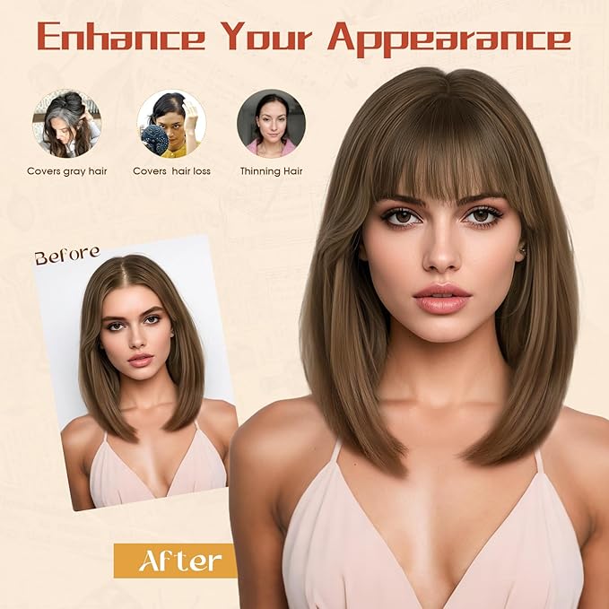 Rich Choices Human Hair Toppers for Women-100% Real Remy Hair Topper with 3D 360°Bang-Upgraded 150% Density 9 * 12CM Lace Base-Clip in Hairs topper for Thinning Hairs-12Inch #2 Dark Brown