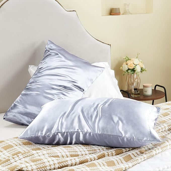 BEDELITE Satin Pillowcase for Hair and Skin, Super Soft and Cooling Similar to Silk Pillow Cases 2 Pack with Envelope Closure, Gift for Women Men(20"x40" King Size, Evening Haze)