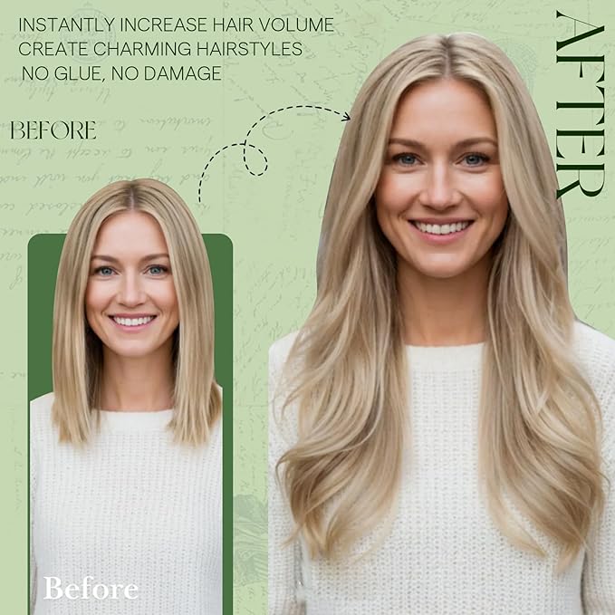 RUNATURE Real Hair Extensions Clip Ins Blonde, Long Clip in Hair Extensions 24 Inch, Remy Human Hair Clip in Extensions, Add Hair Volume, 135g 7pcs #16P22 Dark Ash Blonde Highlight Light Blonde
