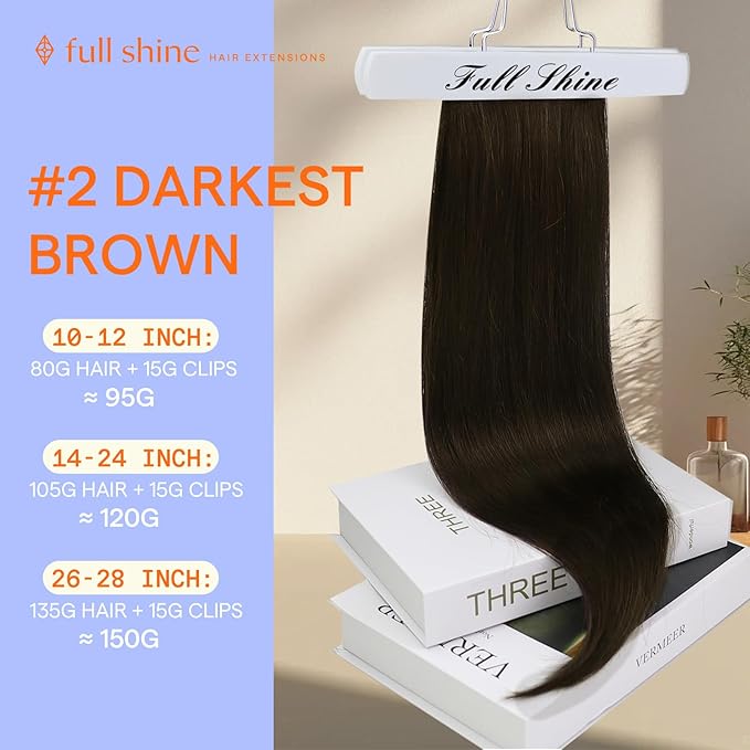 Full Shine Hair Extensions Clip in Human Hair Darkest Brown Invisible Clip in Extensions Human Hair Brown Silky Straight Brown Thick Real Hair Extensions 7 Pcs 16 Inch