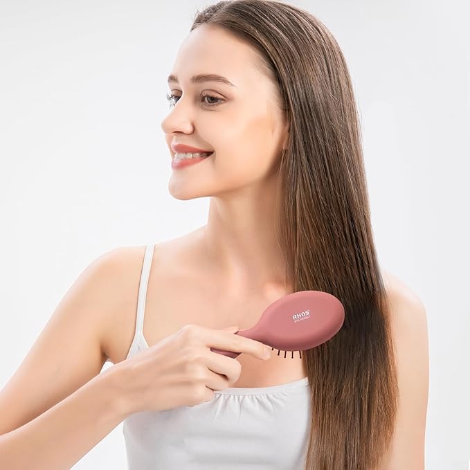 RHOS Mini Hair Brush for Women,Men and Kids-Travel Size Hair Brush for Purse,Pocket,backpack-Small Cushion Paddle Brush with Soft Bristles-Mini Detangler Brush for All Hair Types(1 Pack-Red)