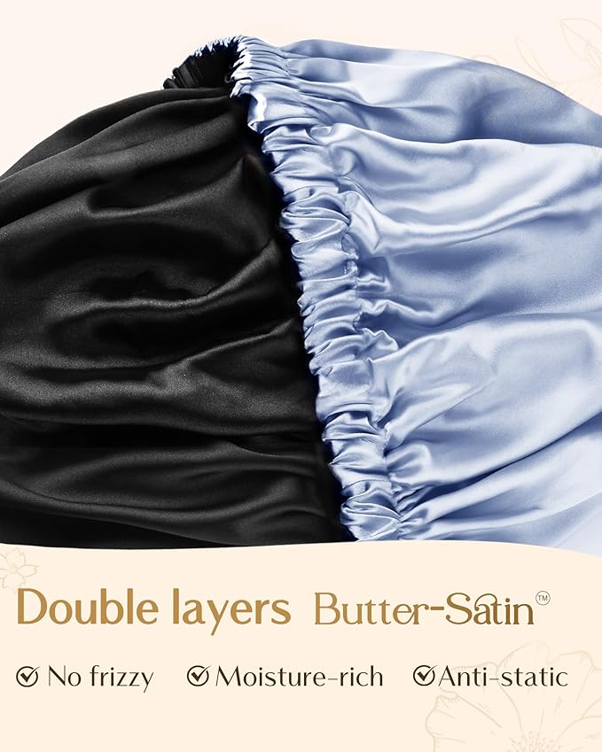 YANIBEST Adjustable Satin Bonnet Double Layer Hair Bonnet for Sleeping Bonnets for Women Hats Curly Natural Hair, Sky Blue