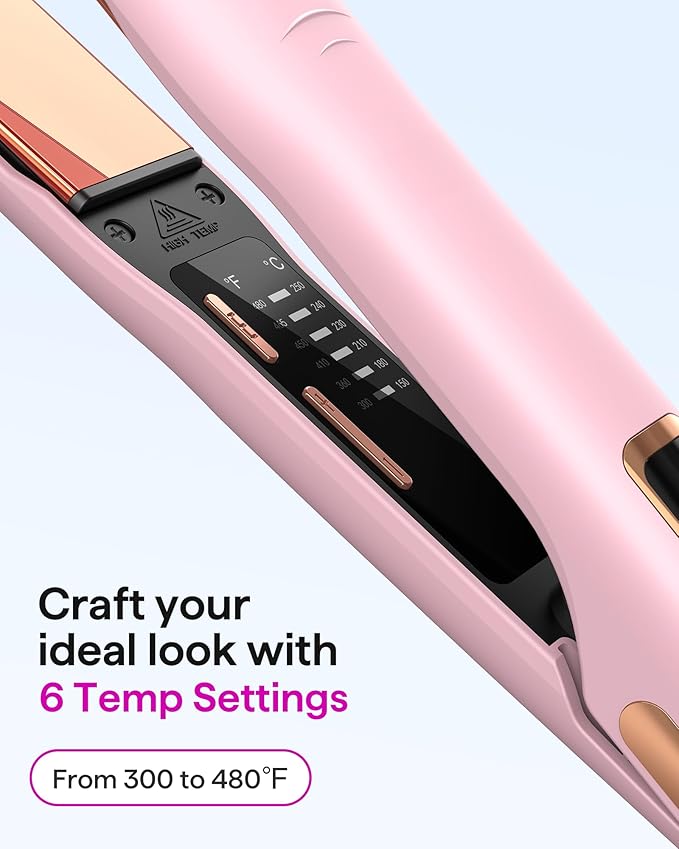 Wavytalk Professional Flat Iron Hair Straightener and Curler 2 in 1, Titanium Flat Iron for One-Pass Wonder 10S Fast Heat Up, Glide & Shine Straightener with Dual Voltage (1.18 Inch)