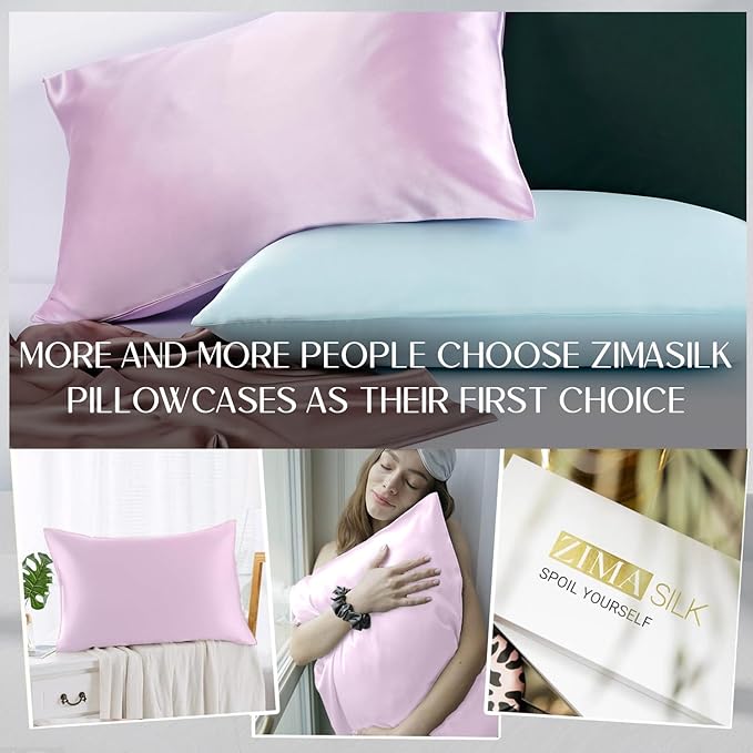 ZIMASILK 100% Pure Mulberry Silk Pillowcase for Hair and Skin Health,Soft and Smooth,Both Sides Premium Grade 6A Silk,600 Thread Count,with Hidden Zipper,1pc (Queen 20''x30'',Light Purple)