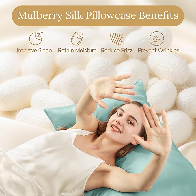 INFIIXSO Mulberry Silk Pillowcase for Hair and Skin, Silk Pillow Cases King Size with Hidden Zipper 20"x40", Extraordinary Smooth and Soft Cooling Pillow Cases for Hot Sleepers(ICY Morn, 1 Pack)