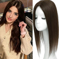 Hair Toppers for Women Real Human Hair, 360°3D Topper for Women with Thinning Crown Wispy Clip in Bangs Breathable Hand Tied Craft Big Coverage Hairpieces(Mocha（Big Coverage）, 16 Inch-3D-Side)