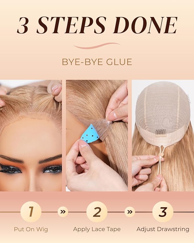 Arabella 13x6 Light Brown Blonde Wig Human Hair Glueless Wigs Human Hair Pre Plucked Pre Cut 13x6 Ear to Ear Full HD Lace Front Wigs 210% Density Straight Wig Drawstring Wig Human Hair 22 Inch