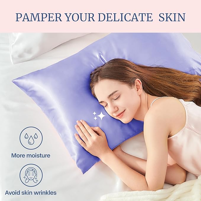 BEDELITE Satin Pillowcase for Hair and Skin, Super Soft and Cooling Similar to Silk Pillow Cases 2 Pack with Envelope Closure, Gift for Women Men(20"x30" Queen Size, Lilac)