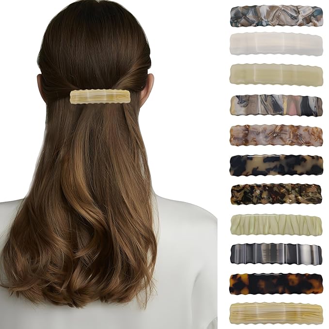 Hair Clips for Women,3.5 Inch Acetate Medium Hair Claw Clips for Women Thin Thick Curly Hair,Strong Hold No Slip Grip,French Classic Multicolor Barrettes Hair （Beige Yellow Oblong）