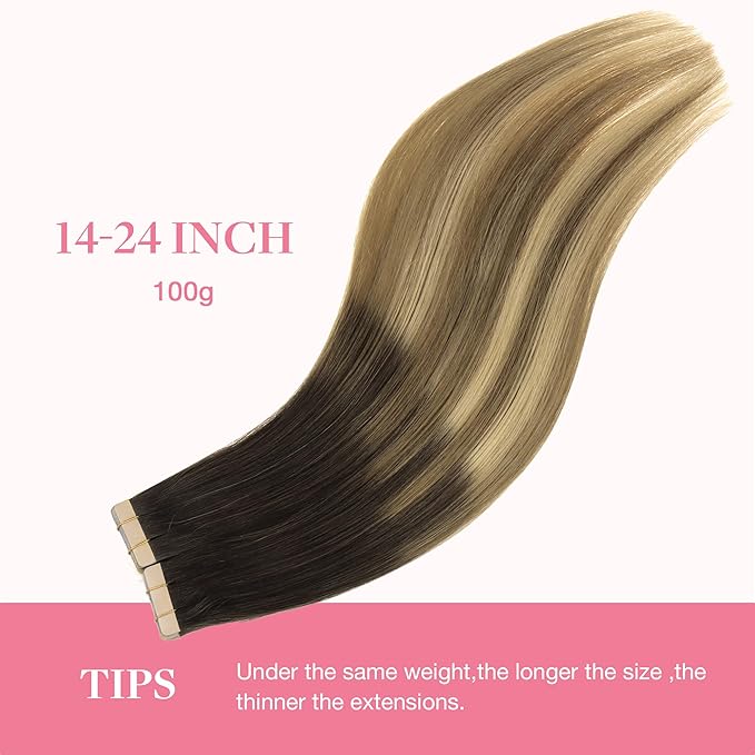 GOO GOO Tape in Hair Extensions Human Hair, 2/6/18 Balayage Brown to Dirty Blonde, 12inch 80g 40pcs, Skin Weft Seamless Invisible, Silky Straight with Thick Ends, Remy Human Hair