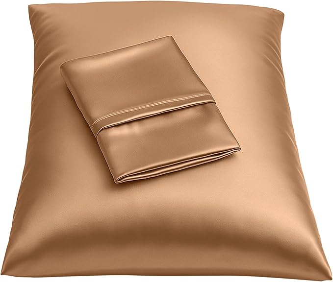 BLISSFORD Luxury Satin Pillowcase for Hair – King Satin Pillowcase with Zipper, Camel (Pillowcase Set of 2)