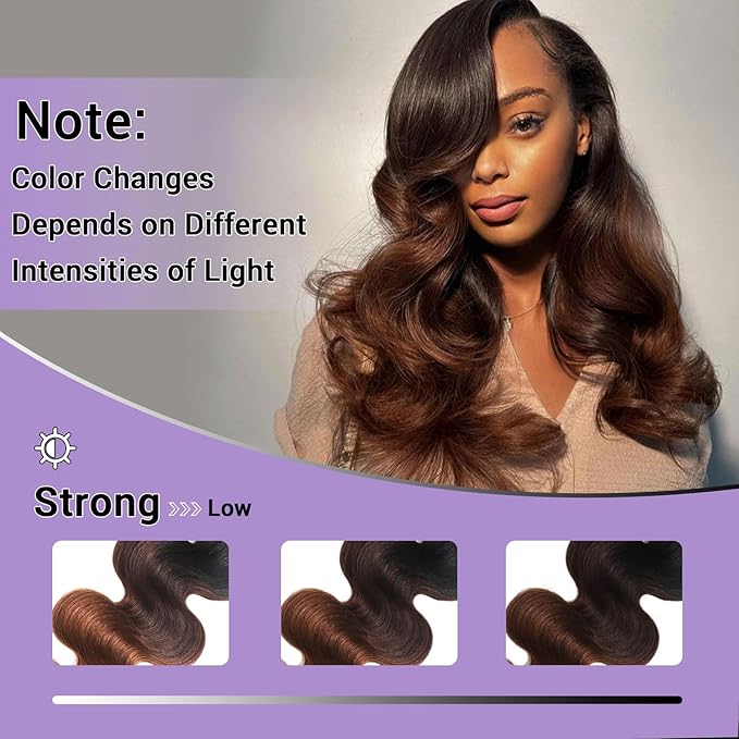 T1B/2/30 Chestnut Brown Ombre Human Hair Bundles Body Wave 100% Real Virgin Human Hair Bundles Dark Roots Bundle 3 Tone Ombre Medium Auburn Colored Sew in Quick Weaves 16 18 20 Inch