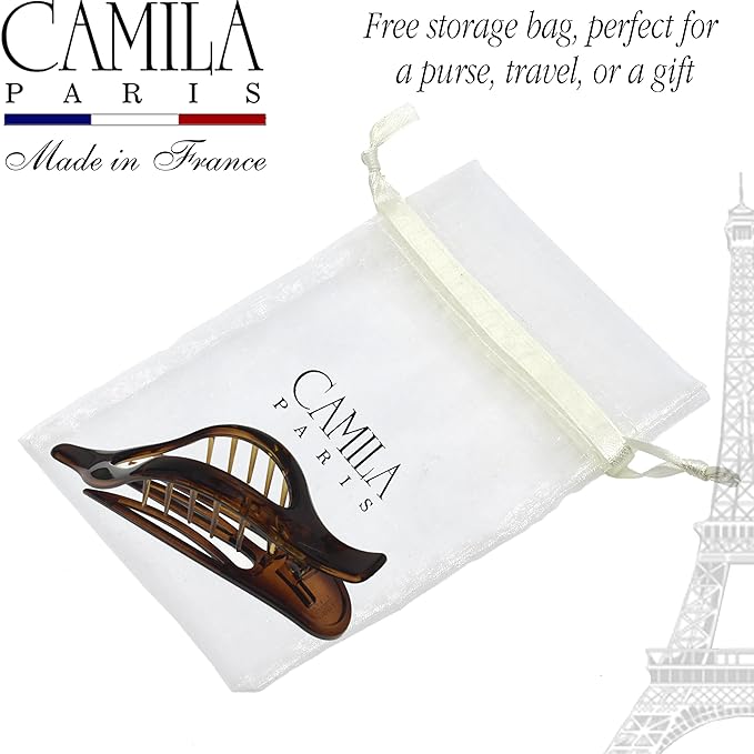 Camila Paris CP2372 2PK French Hair Clips, Large Slide Hair Clips for Volume Hair, Strong Hold No Slip Grip, Girls Hair Claw Clips for Women, Durable Styling Girls Hair Accessories, Made In France