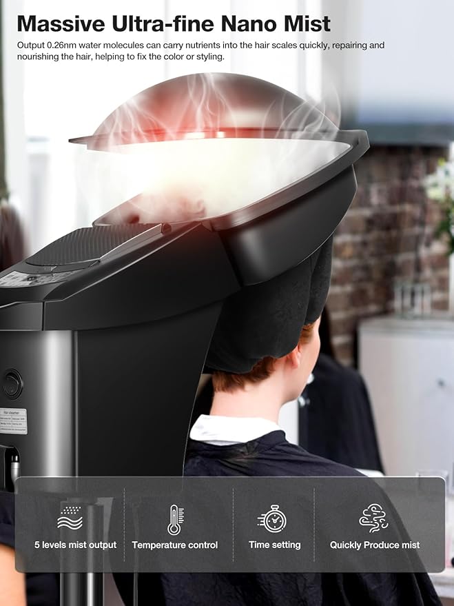 Icoget Hair Steamer for Deep Conditioning w/7 Color Light & Ozone, Micro Mist Scalp Hydration Steamer for Hair Treatment for Natural/Black Hair w/Adjustable Temp, for Barber