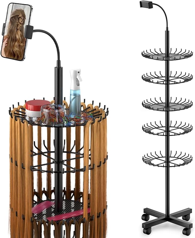 Braiding Rack Stand for Hair | Height Adjustable Storage Rack | Hair Stand | for Home Workstation Braiding Service Extension Installation Mobile Styling Beauty Training Professional Competition