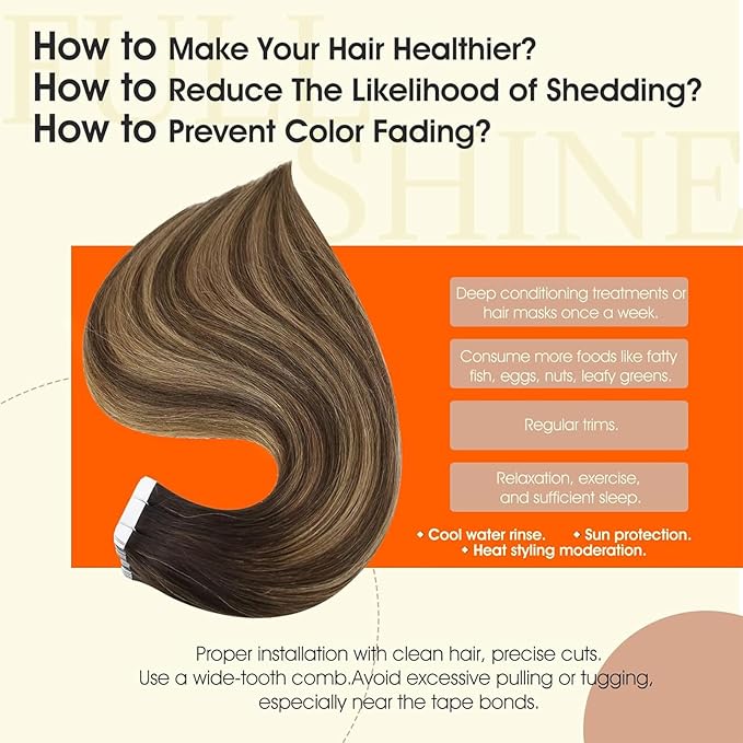 Full Shine Brown And Blonde Tape in Extensions Human Hair 20Pcs Rooted Tape in Hair Extensions Human Hair 16Inch Ombre Remy Seamless Invisible Dark Brown To Caramel Blonde Mixed Brown 2/3/27 50Gram