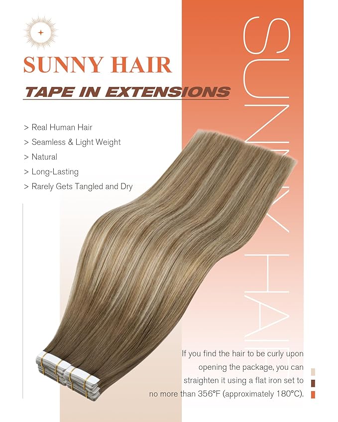 Sunny Hair Tape in Hair Extensions Human Hair, Human Hair Tape in Extensions Light Brown Balayage Blonde Hair Extensions Real Human Hair Tape in 24Inch 50g