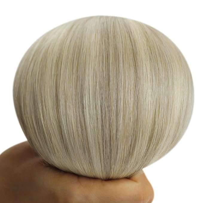 YoungSee Weft Hair Extensions Ombre Blonde Human Hair Extension Sew in Ash Blonde Roots to Platinum Blond Balayage Sew in Hair Extensions Real Human Hair for Women 16Inch 100G
