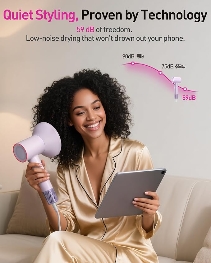 High-Speed Hair Dryer, 160,000 RPM Brushless Motor for Ultra-Fast Drying,500M Ionic Negative for Frizz Reduce, Low Noise Thermo-Control Blow Dryer with Diffuser for Curly Hair Women and Men,Purple