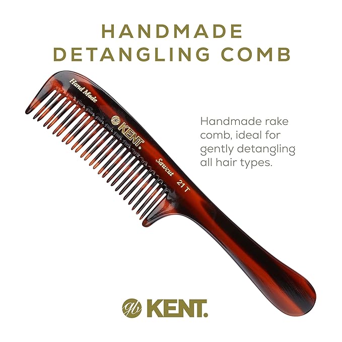 Kent 21T Large Hair Detangling Comb, Double Teeth Wide Tooth Comb for Curly Wavy Hair, Saw-Cut and Handmade (7.5")