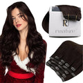RUNATURE Human Hair Clip in Exensions, Dark Brown Clip in Hair Extensions Real Human Hair for Women, Straight Double Weft Thick Hair Extension 18 Inch 120g 7pcs #2 Dark Brown