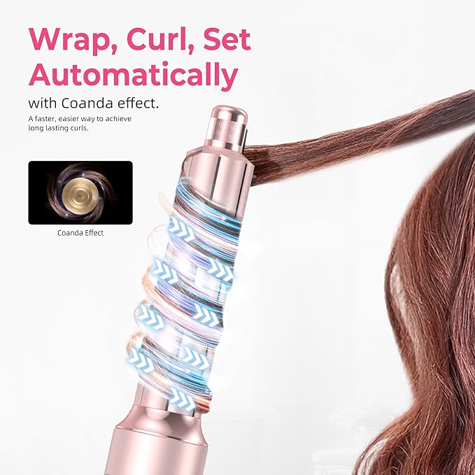 6 in 1 Hair Dryer Brush, Detachable Air Styler, 3 Heat Settings Blow Dryer Brush Frizz-Free Volumizing, Straightening, Curling ALCI Safety Plug for Travel & Home Styling (Pink-A)