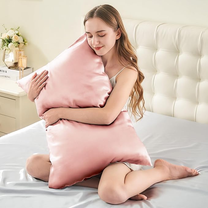 INFIIXSO Mulberry Silk Pillowcase for Hair and Skin, Silk Pillow Cases Queen Size Set of 2 with Hidden Zipper 20"x30", Ultra Smooth and Soft Cooling Pillow Cases for Hot Sleepers(Rose Pink, 2 Pack)