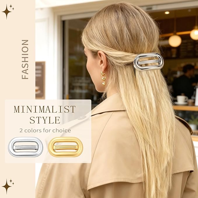 2 PCS Metal Hair Clips for Women, Vintage Gold French Barrette Clip, Stylish Durable & Elegant Metal Hair Clips, Silver Hair Barrettes for Thin Thick Hair, Retro Hair Accessories Christmas Gift