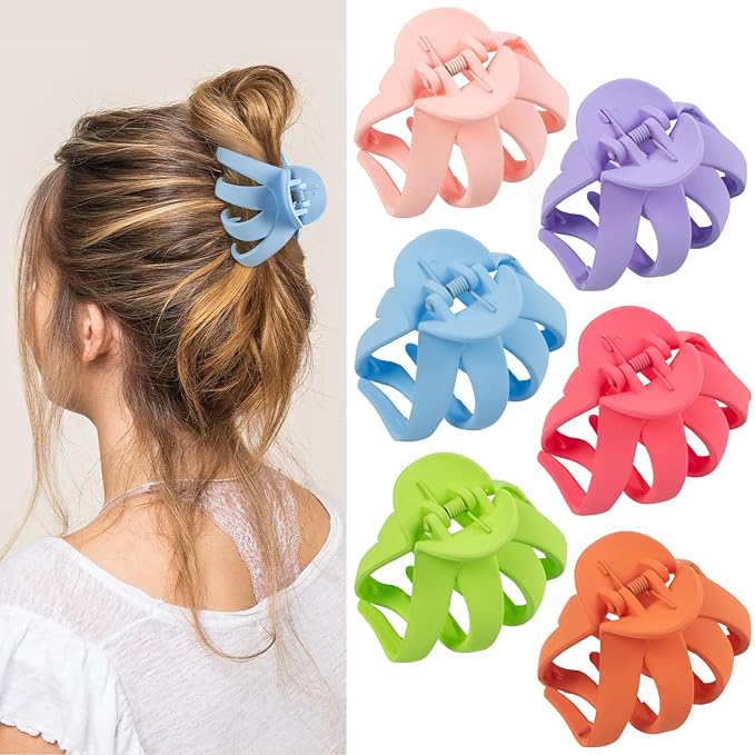 2.8 Medium Matte Hair Claw Clips for Thin Hair, 90' Strong Hold Non-slip Neutral Octopus Jumbo Hair Accessories for Women and Girls (Shiny)