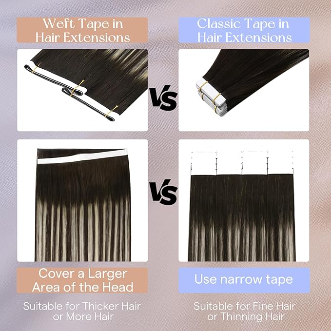 Full Shine Tape in Weft Hair Extensions Human Hair Color 2/60/2 Brown And Blonde Balayage Long Weft Wide Remy Invisible Tape in Human Hair Extensions for Women 22Inch 50G One Piece for Casual Outings