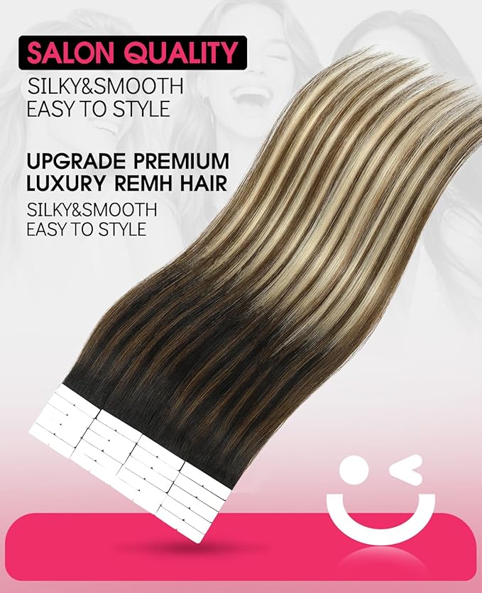 Youngsmile Invisible Tape in Hair Extensions Human Hair #1B/4/27 Natural Black to Chocolate Brown and Caramel Blonde 20pcs 40g 18 Inch Injection Tape in Hair Extensions Human Hair (#1B/4/27,18'')