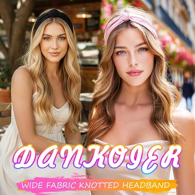 Wide Knotted Headbands, Non-Slip Hair Accessories for Women, 4-Pack (Black Red Hot Pink Blush)
