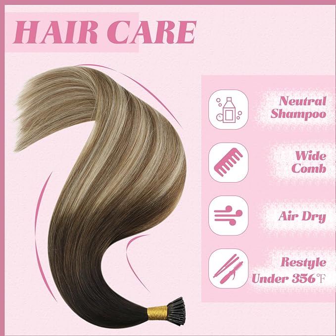 YoungSee I Tip Extensions Brown Balayage Itip Human Hair Extensions Dark Brown Ombre Brown with Blonde I Tip Hair Extensions 16 Inch 80s 50g Cold Fusion Hair Extension Add Length and Volume