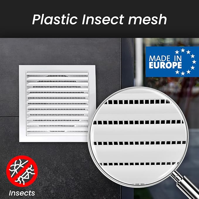 Repa Market 4 Inch White Dryer Vent Hood/Duct Cover for Walls or Ceiling/ABS Plastic Louvered Air Grille with Built-In Mesh Screen/Exhaust and Dryer Vent Covers for Indoor & Outdoor Use
