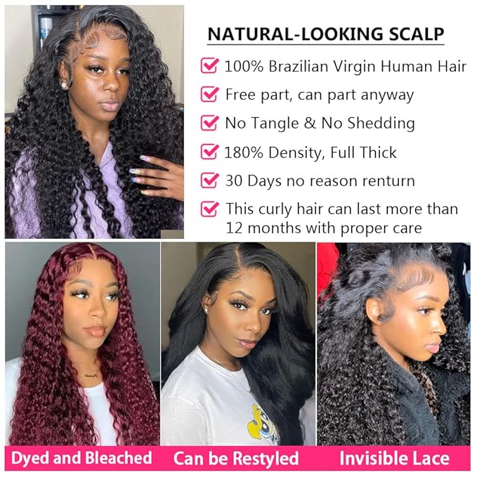 bangjazz 180% Density HD Lace Front Wigs Human Hair Deep Wave Wig 13x4 Lace Frontal Wigs Human Hair 22 Inch Curly Wigs for Black Women Pre Plucked Natural Hairline Natural Color