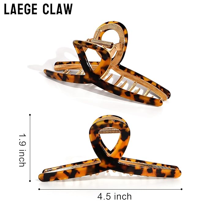 Large Metal Hair Clips - Strong Hold Gold Clips for Thick Locks - Leopard Print Claw Clips for Women and Girls