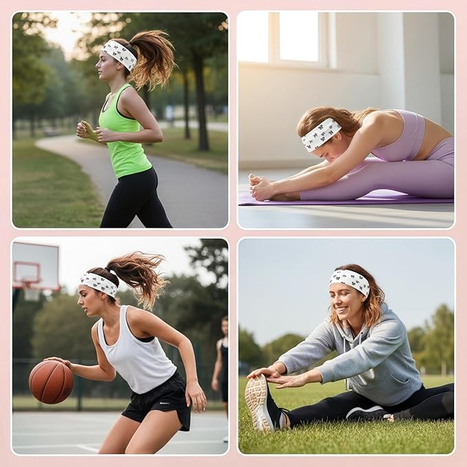 6 Pack Headbands for Women Trendy Bow Print, Cherry Thick Elastic Headbands Non Slip Fashion Head Bands for Workout Yoga Running Sport