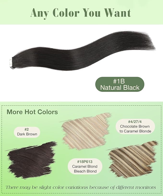 SURNEL Tape in Hair Extensions Human Hair 1B Off Black Remy Tape in Hair Extensions 16 inch 20pcs 50g(#1B-16)