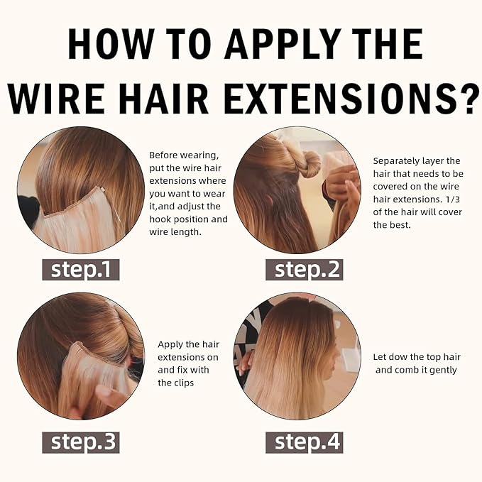 RUNATURE Wire Human Hair Extensions, Invisible Wire Hair Extensions Real Hair for Women, One Piece Clip in Fish Line Extensiosn, Doubel Weft Remy Brazilian Natural Hair, 18 Inch 80g #18P613