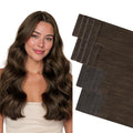 GOO GOO Invisi Edge Tape in Hair Extensions Human Hair, 2A Light Brown 10pcs injected with 10pcs classical tape ins, 20inch 50g, Virgin Remy Hair, Natural Look