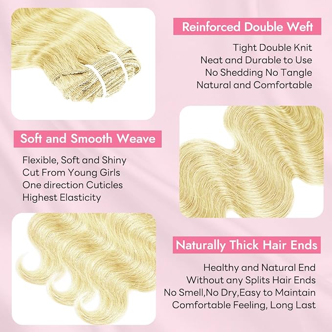Clip in Hair Extensions Real Human Hair Body Wave 613 Bleach Blonde Clip in 100% Brazilian Remy Human Hair Extensions 8pcs Per Set with 18 Clips Double Weft 22 Inch 110g/3.6oz