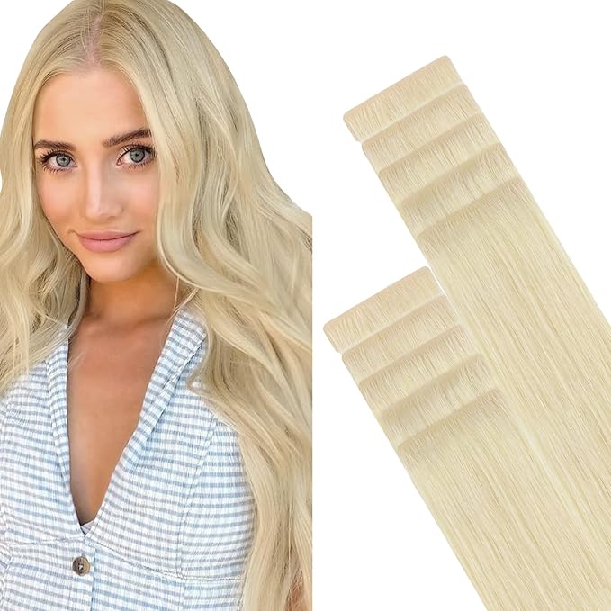 GOO GOO Invisi Edge Tape in Hair Extensions Human Hair, 60A Platinum Blonde, 10pcs 14inch 25g, Virgin Remy Hair, Seamless Injected Tape, Natural Look