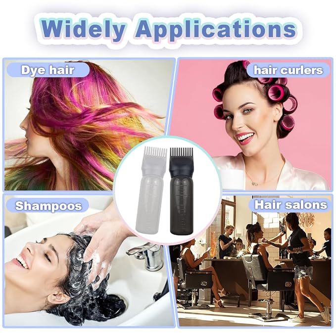 4 Pack Root Comb Applicator Bottle, Hair Oil Applicator, Oil Comb Applicator Bottle for Hair Dye Shampoos Hair Salons (Black+White)