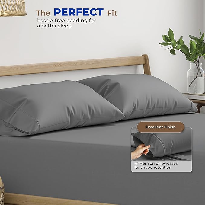 THREAD SPREAD 100% Egyptian Cotton Pillow Cases King - 1000 Thread Count Pillow Cases King Size Set of 2, Cooling & Breathable Extra Long Staple Sateen Weave Cotton Pillow Covers for Bed - Dark Grey