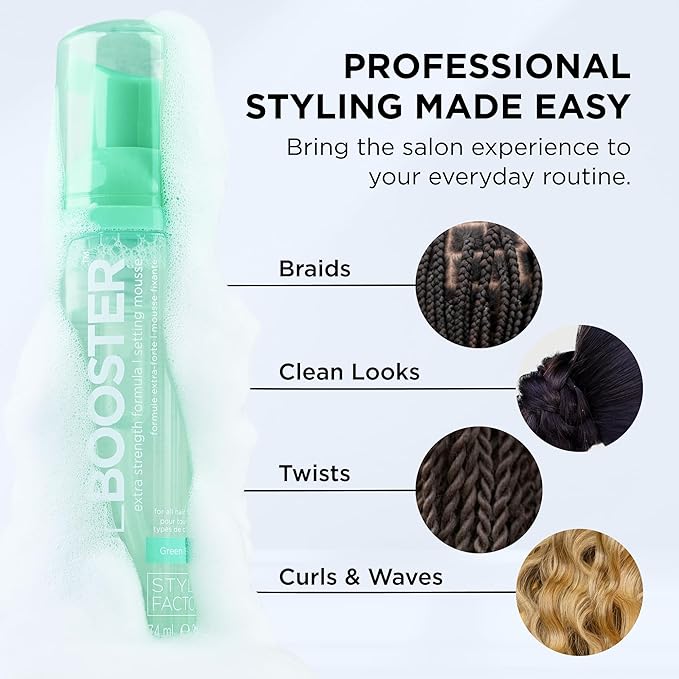Style Factor EDGE BOOSTER Extra Strength Setting Mousse Travel Size – Frizz Control, Extra Volume, and Conditioning – 2.5oz Morganite Mousse for Curly Hair