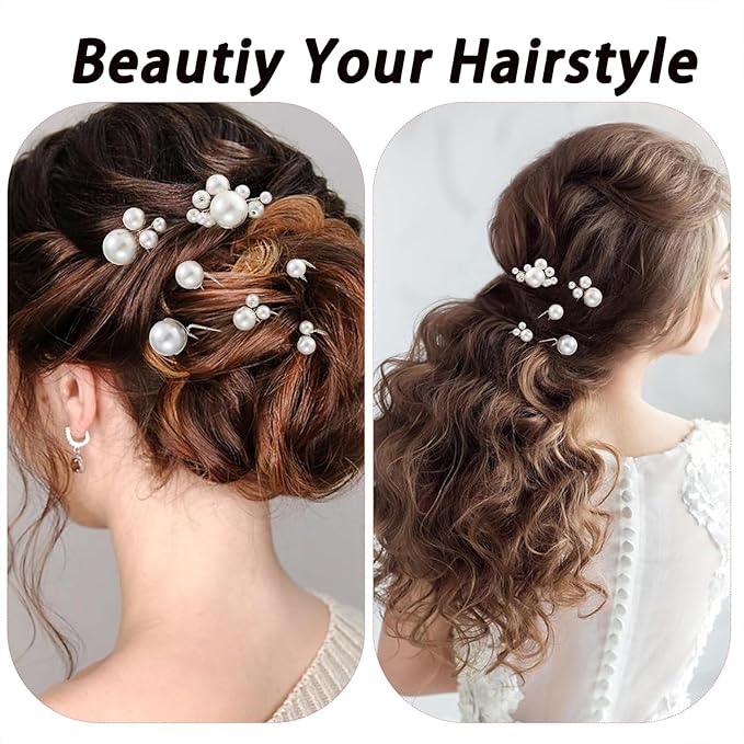 12 Pieces Bridal Pearl Hair Pins for Party, Handmade Pearl Hair Accessories, Wedding Hairstyles Accessories for Bridesmaid Girls Various Sizes (1set-12pcs)