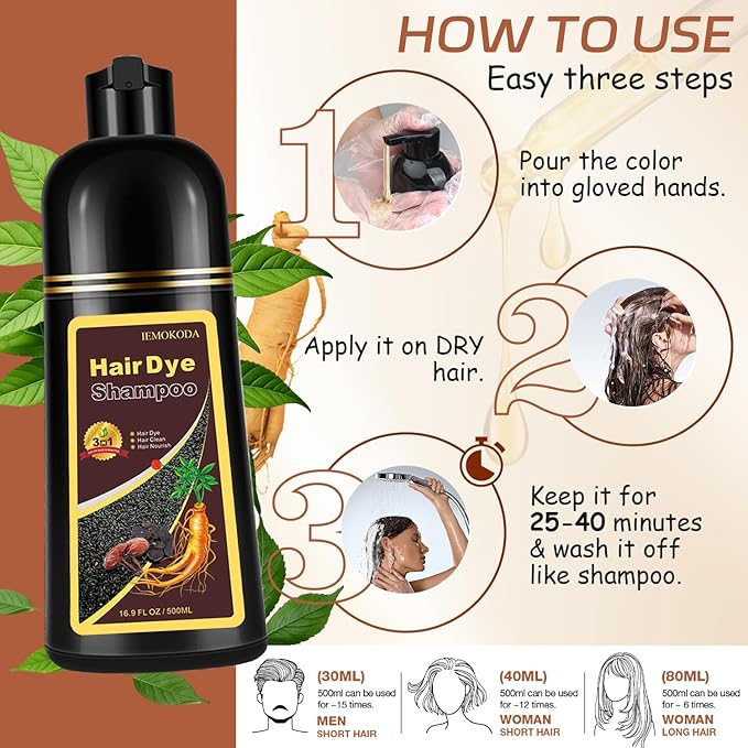 Instant Silver Gray Hair Dye Shampoo for Vibrant Hair Color, Natural Herbal Hair Color Shampoo Hair Dye, 3 in 1 Coloring & Care Formula Lasts 3-4 Weeks, Easy & Quick to Use for Women Men, 500ML